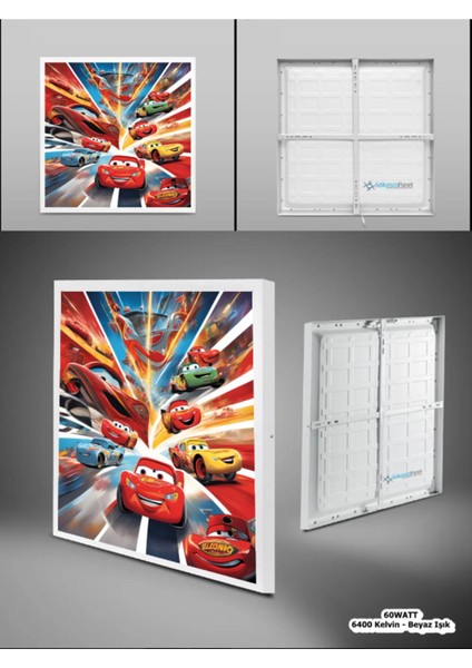 Şimşek Mcqueen Avize, 60 x 60 Çocuk Odası Avize, 60WATT, Estetik Kare, Yapay Zeka Tasarım Avize, Pist