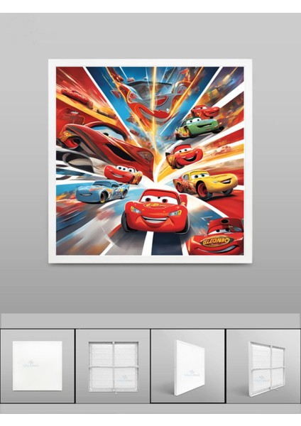 Şimşek Mcqueen Avize, 60 x 60 Çocuk Odası Avize, 60WATT, Estetik Kare, Yapay Zeka Tasarım Avize, Pist