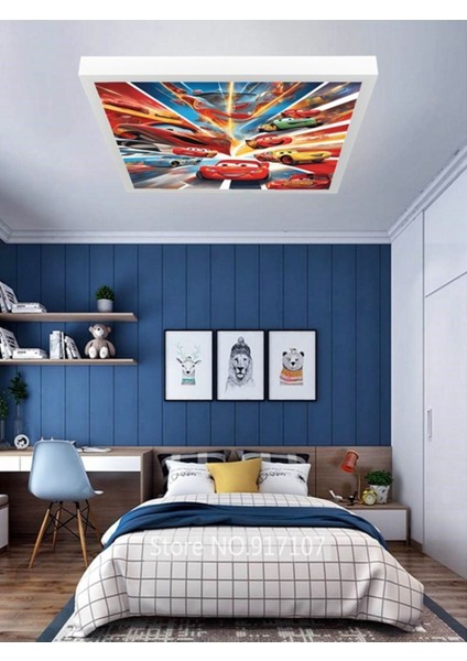 Şimşek Mcqueen Avize, 60 x 60 Çocuk Odası Avize, 60WATT, Estetik Kare, Yapay Zeka Tasarım Avize, Pist