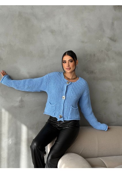 Zr Model Bebe Mavisi Gold Düğmeli Triko Hırka