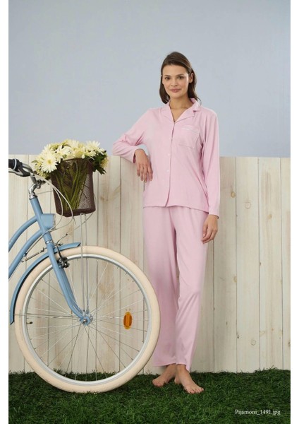 Dublin Kumaş Gömlek Yaka Uzun Kol Pembe Pijama Takımı - 5330 fiyatları