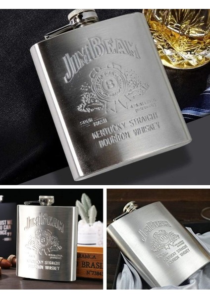 Jim Beam 9 Oz Paslanmaz Çelik Cep Matarası 266 ml Içki Viski Alkol Matarası
