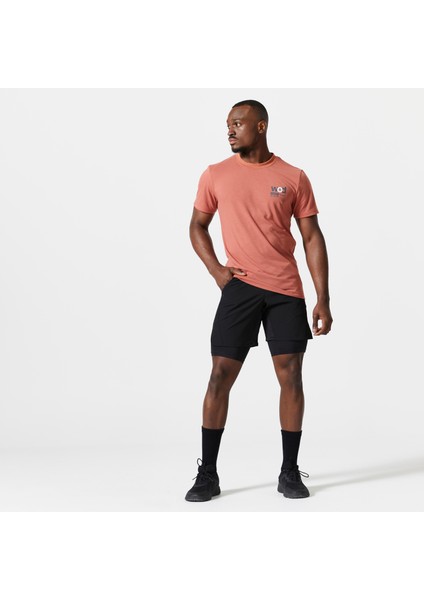 Erkek 2'si 1 Arada Spor Şortu - Fermuarlı Cep - Siyah - 500 Beden: Xl ,