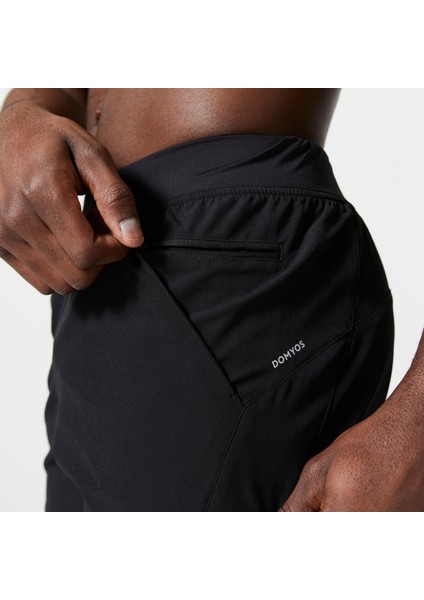 Erkek 2'si 1 Arada Spor Şortu - Fermuarlı Cep - Siyah - 500 Beden: Xl ,