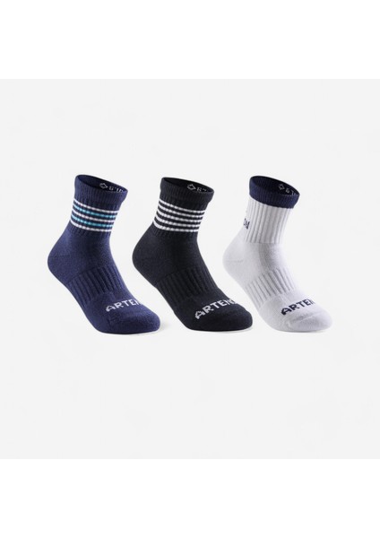 Çocuk Spor Çorabı - Uzun Konçlu - 3 Çift - Beyaz / Lacivert / Siyah - RS500 Beden: 35/38 ,