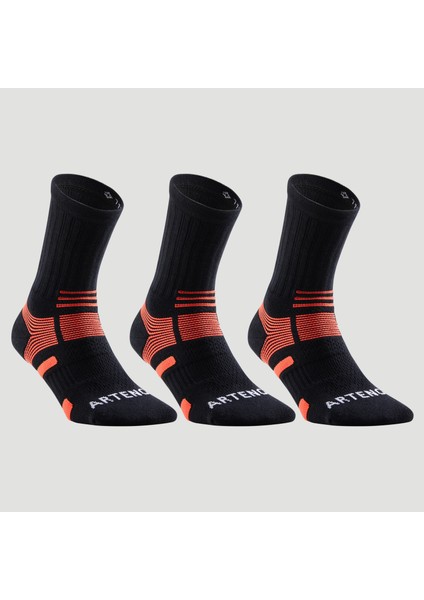 Tenis Çorabı - Uzun Konçlu - Unisex - 3 Çift - Siyah / Turuncu - RS560