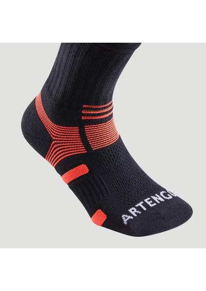 Tenis Çorabı - Uzun Konçlu - Unisex - 3 Çift - Siyah / Turuncu - RS560