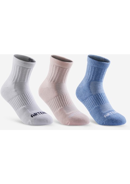 Çocuk Tenis Çorabı - Orta Boy Konçlu - 3 Çift - Pembe / Beyaz / Mavi - RS500 Beden: 35/38 ,