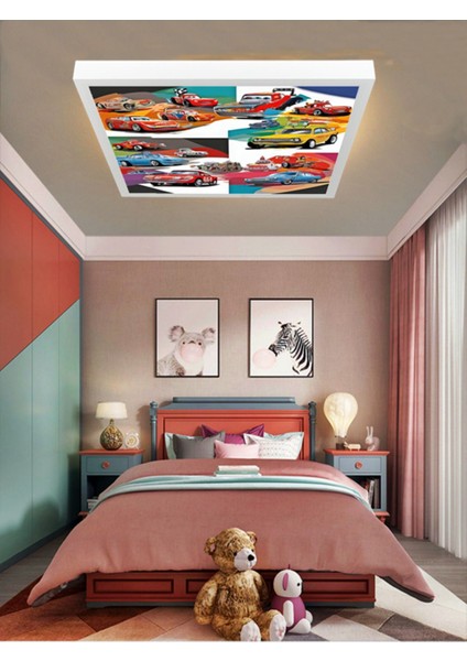 Şimşek Mcqueen Avize, 60 x 60 Çocuk Odası Avize, 60WATT, Estetik Kare, Yapay Zeka Tasarım Avize, Pist