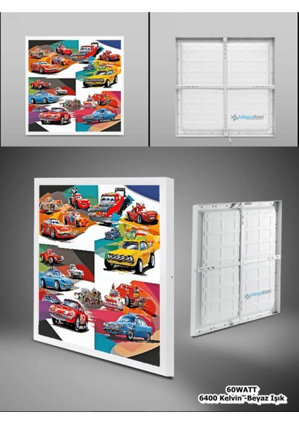 Şimşek Mcqueen Avize, 60 x 60 Çocuk Odası Avize, 60WATT, Estetik Kare, Yapay Zeka Tasarım Avize, Pist