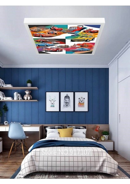 Şimşek Mcqueen Avize, 60 x 60 Çocuk Odası Avize, 60WATT, Estetik Kare, Yapay Zeka Tasarım Avize, Pist