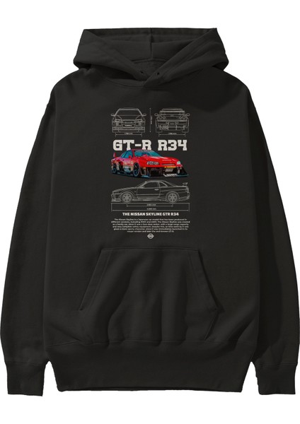 Nıssan Gt-R R34 Red Ön Baskılı Hoodie Oversize Kapüşonlu Sweatshirt Erkek Kadın Unisex fiyatları