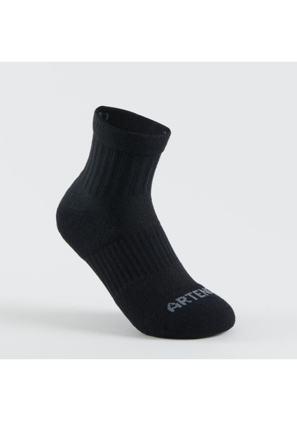 Çocuk Spor Çorabı - 3 Çift - Orta Boy Konçlu - Siyah / Gri - RS500 Beden: 35/38 ,