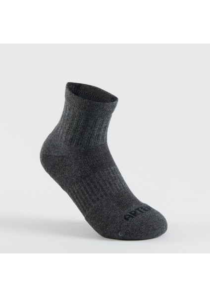 Çocuk Spor Çorabı - 3 Çift - Orta Boy Konçlu - Siyah / Gri - RS500 Beden: 35/38 ,