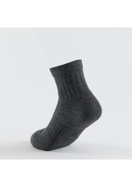 Çocuk Spor Çorabı - 3 Çift - Orta Boy Konçlu - Siyah / Gri - RS500 Beden: 35/38 ,