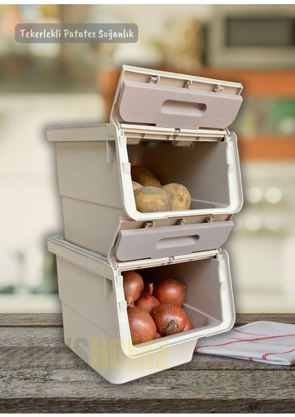 4’lü Tekerlekli Patateslik Soğanlık BPA Free Erzak Kutusu Oyuncaklık Sebzelik Krem 48 Litre modelleri