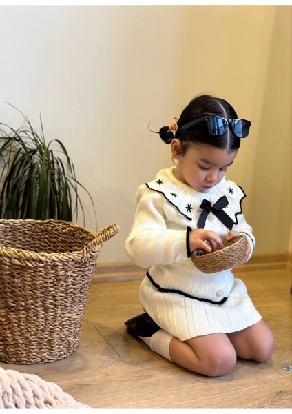 Kız Çocuk Kurdeleli Etekli Triko Takım modelleri