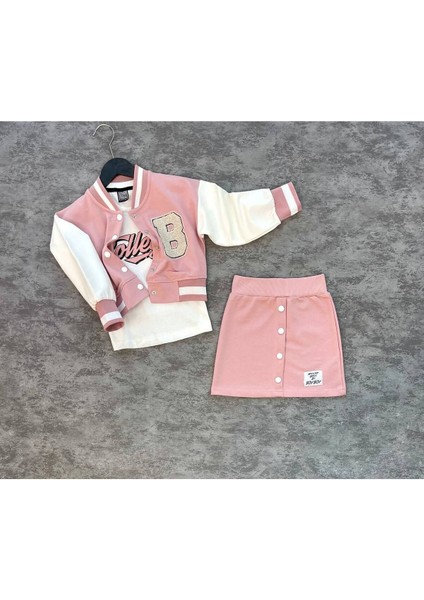 Kız Çocuk Kolej Model Etek Ceket 3lü Takım