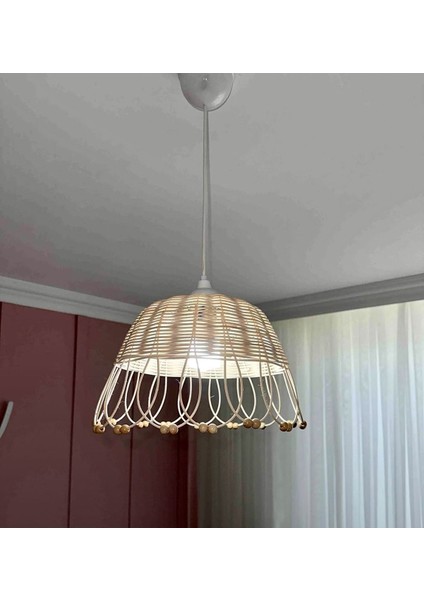 Bebek/çocuk Odası Rattan Avize Bambu Boncuklu Avize 35 cm (Beyaz Duy) fiyatları