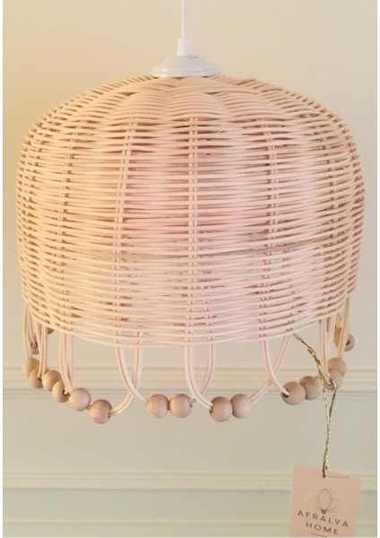 Bebek/çocuk Odası Rattan Avize Bambu Boncuklu Avize 35 cm (Beyaz Duy) fırsatları