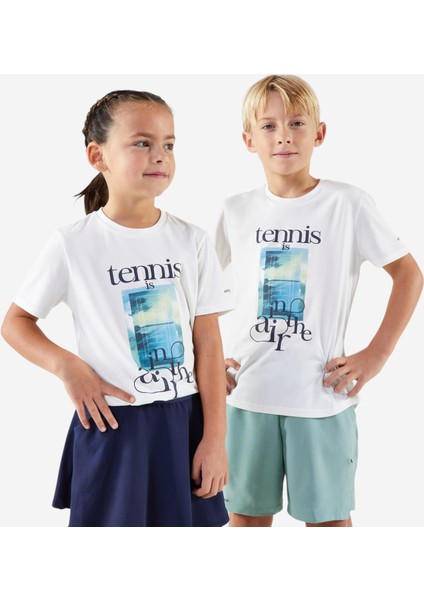 Çocuk Tenis Tişörtü - Kırık Beyaz - Tennis Is In The Air Beden: 151-160CM 12-13 Yaş ,