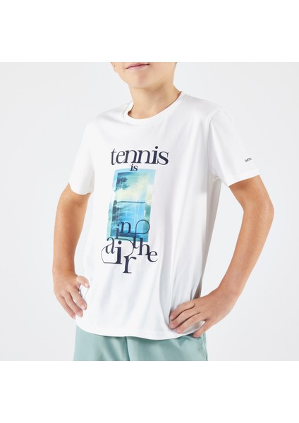 Çocuk Tenis Tişörtü - Kırık Beyaz - Tennis Is In The Air Beden: 151-160CM 12-13 Yaş ,