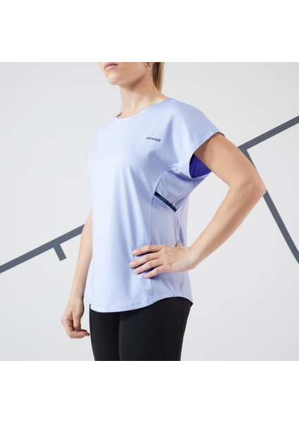 Kadın Tenis Tişörtü - Mavi - Dry 500 Beden: 38 ,