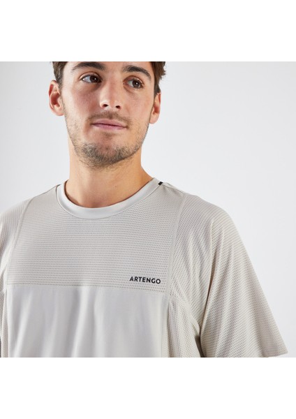 Erkek Kısa Kollu Tenis Tişörtü - Bej - Dry - Gaël Monfils Beden: M. ,