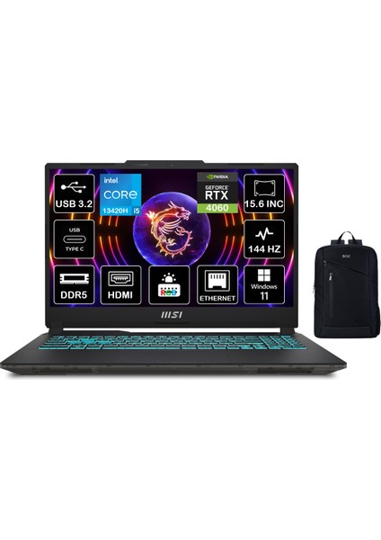 Msı Cyborg 15 A13VF-896XTR Intel Core I5 13420H 64GB Ddr5 2tb SSD RTX4060 Windows 11 Pro 15.6" Fhd 144Hz Taşınabilir Bilgisayar + Boz Çanta