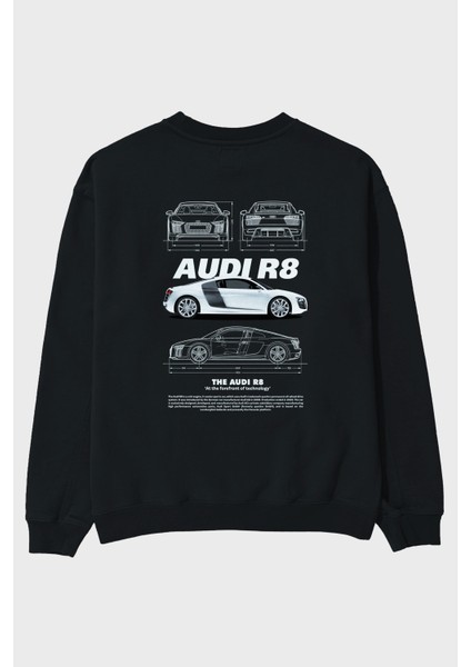 Audı R8 Arka Baskılı Anime Oversize Sweatshirt Erkek Kadın Unisex