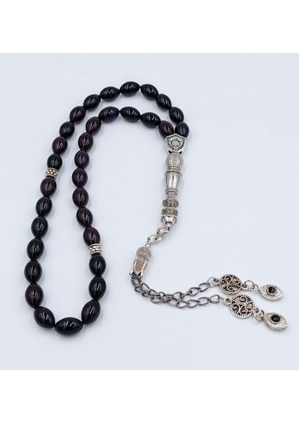 Arpa Kesim Siyah Lacivert Alpaka Püskül Ateş Kehribar Tespih