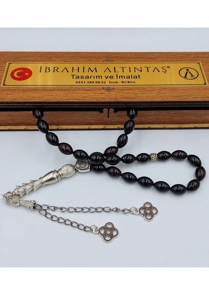 Arpa Model Kesim Siyah/mavi Alpaka Püsküllü Ateş Kehribar Tespih
