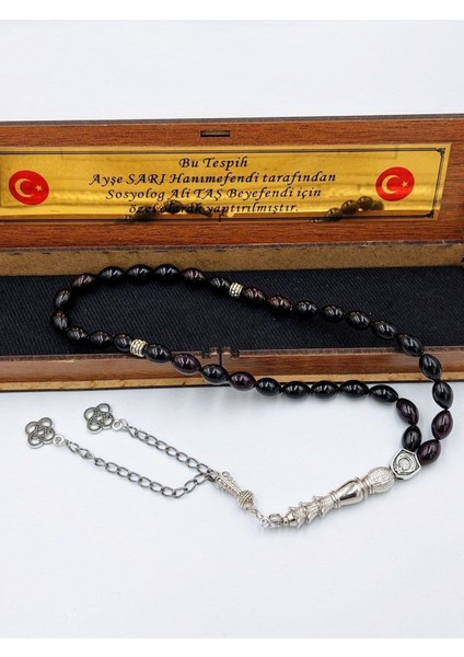 Arpa Model Kesim Siyah/mavi Alpaka Püsküllü Ateş Kehribar Tespih