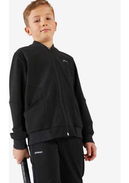 Çocuk Tenis Eşofman Üstü - Siyah - 500 Beden: 131-140CM 8-9 Yaş ,