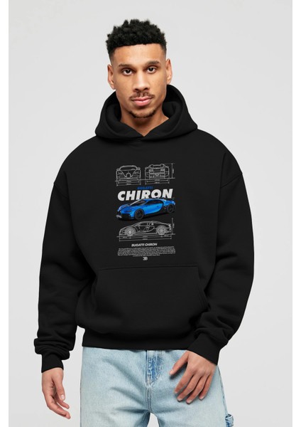 Bugattı Chıron Ön Baskılı Hoodie Oversize Kapüşonlu Sweatshirt Erkek Kadın Unisex