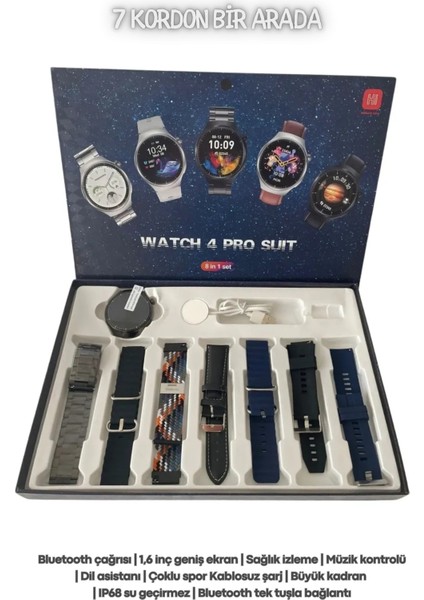 7 Kordon Hediyeli Yeni Nesil Watch 4 Pro Suit Spor Sağlık Sensörlü Ios Android Uyumlu Akıllı Saat