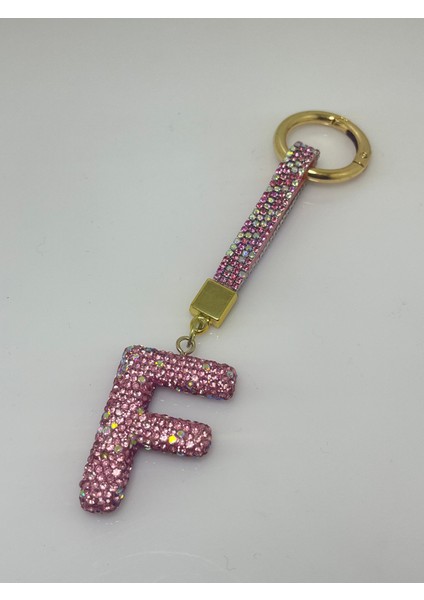 Taşlı Pembe Harf Anahtarlık