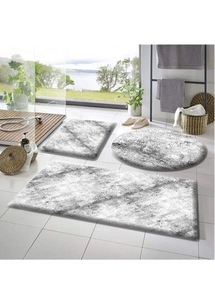 3'lü Banyo Halısı Peluş Post Halı Klozet Takımı 50 x 90--50 x 60---50 x 50(YUVARLAK)