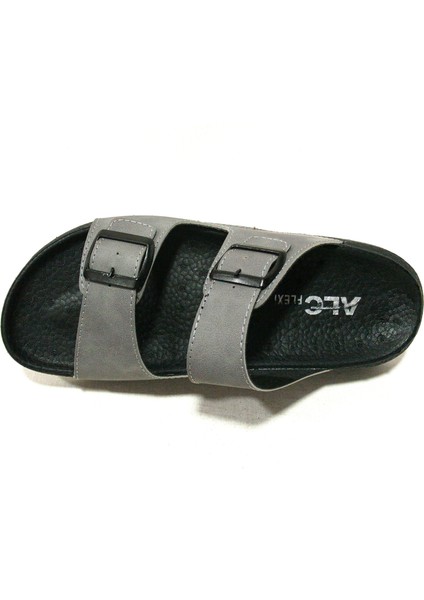 Gri Siyah Çift Tokalı Soft Anatomik Comfort Terlik