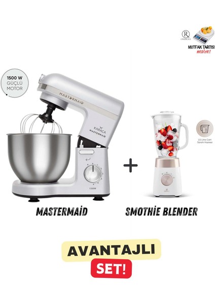 Mastermaid Smothie Blender, 6 Hız Kademeli 5 Lt Premium Chef Stand Mikser 1500W, Güçlü Performans, Buz Kırma, Onerous Tartı Hediye