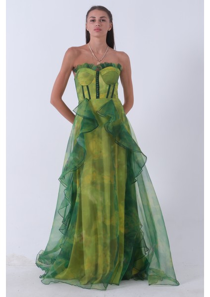 Fıstık Straplez Yaka Yırtmaçlı Eteği Fırfırlı Abiye 9705163.22 fiyatları