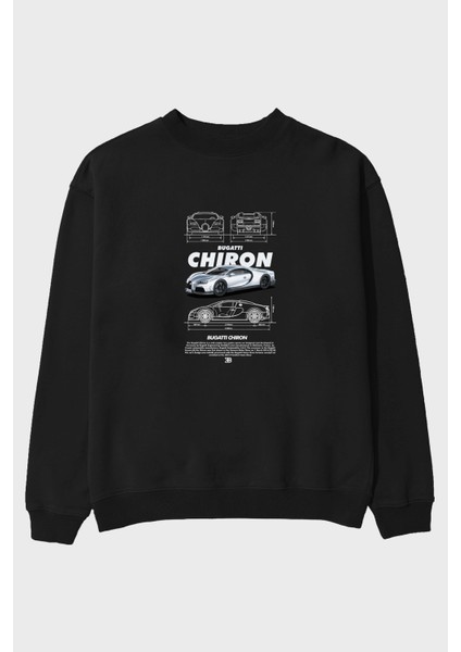 Bugattı Chıron 1 Ön Baskılı Anime Oversize Sweatshirt Erkek Kadın Unisex