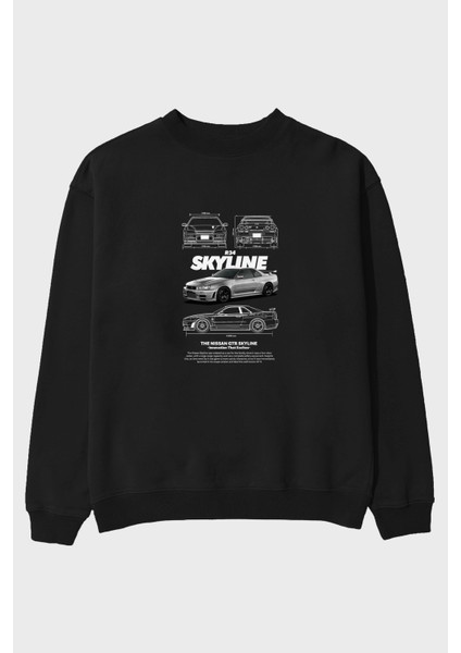 Nıssan Gtr Skylıne R34 Ön Baskılı Anime Oversize Sweatshirt Erkek Kadın Unisex