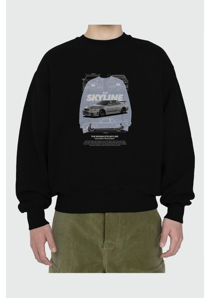 Nıssan Gtr Skylıne R34 Ön Baskılı Anime Oversize Sweatshirt Erkek Kadın Unisex