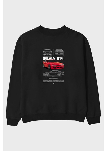 Nissan Silvia S14 Ön Baskılı Anime Oversize Sweatshirt Erkek Kadın Unisex