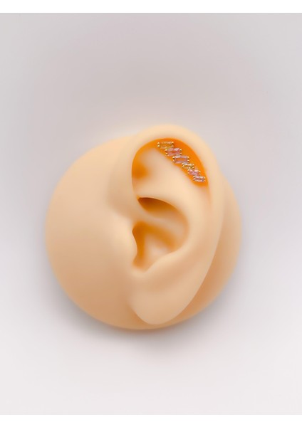 Cerrahi Çelik Piercing Renkli Dörtgen 6 Taşlı Kıkırdak Helix Piercing (1ADET)