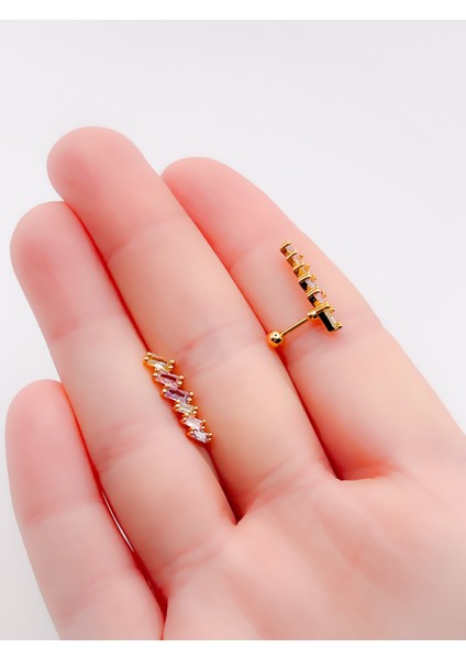 Cerrahi Çelik Piercing Renkli Dörtgen 6 Taşlı Kıkırdak Helix Piercing (1ADET) fiyatları