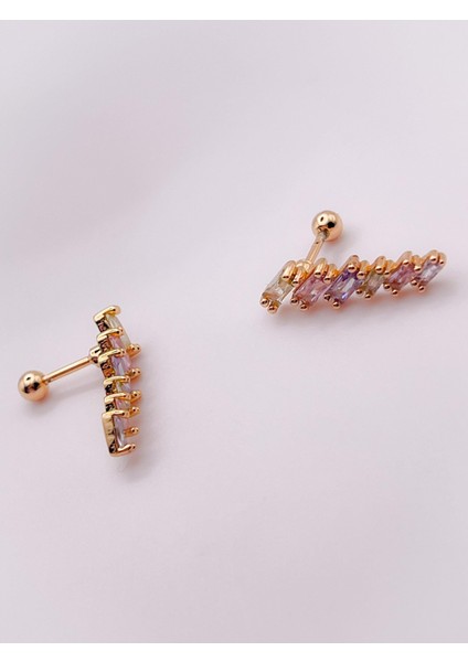 Cerrahi Çelik Piercing Renkli Dörtgen 6 Taşlı Kıkırdak Helix Piercing (1ADET) modelleri