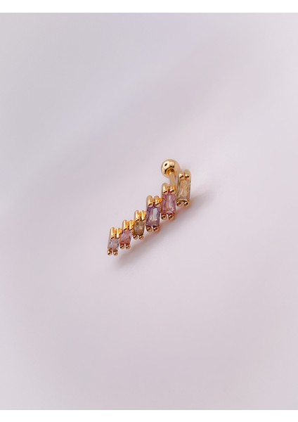Cerrahi Çelik Piercing Renkli Dörtgen 6 Taşlı Kıkırdak Helix Piercing (1ADET) fırsatları