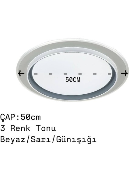 Eos-08 Modern Led'li Kare Tavan Aydınlatma 3 Işık Tonu (Beyaz,sarı ve Günışığı) Şık ve Tasarruflu ÇAP:50CM Avize